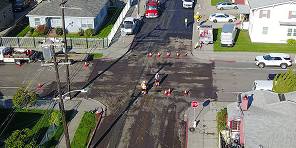 Aerial image of a recent public works paving project by JV Lucas Paving.