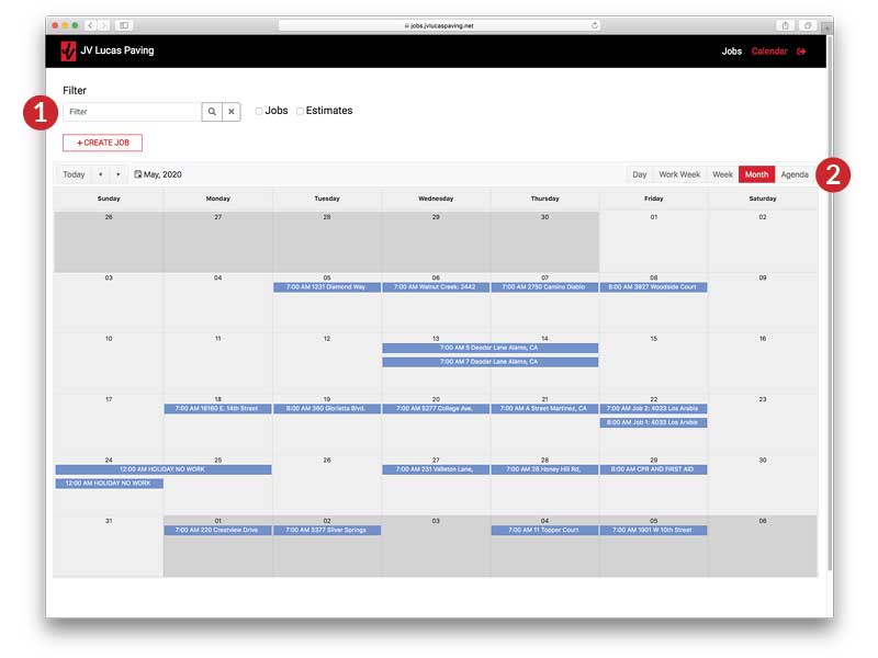 Image of JV Lucas Paving Client Portal Calendar Screen